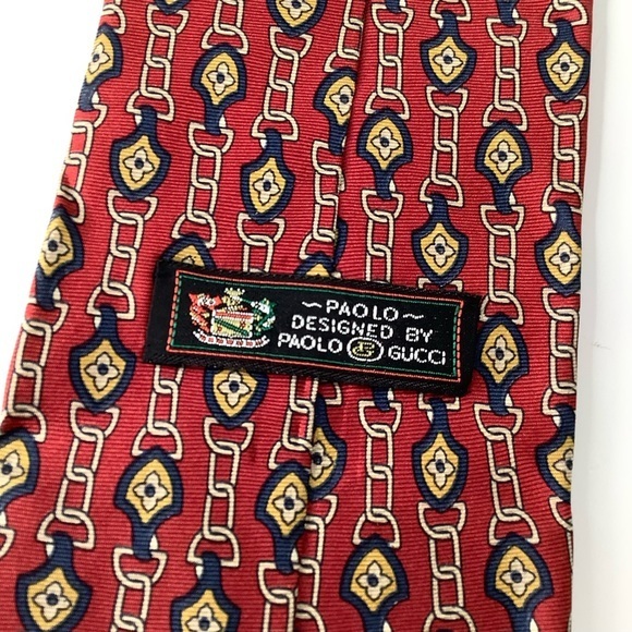 Gucci by Paolo Gucci dry gold Chains pattern Italian Silk tie EUC - Picture 2 of 7